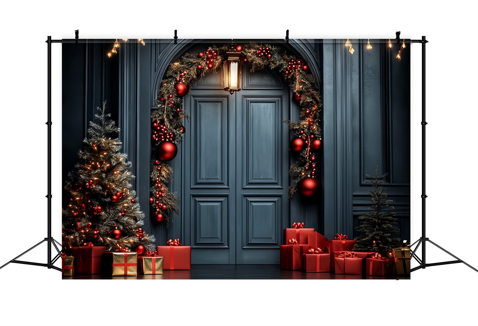 Toile de fond Noël Rouge Porte Élégante Guirlande LXX59-201