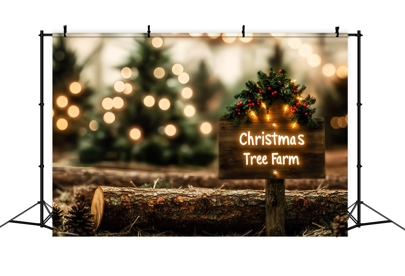 Toile de fond Noël Ferme Panneau Rustique Sapins LXX59-203
