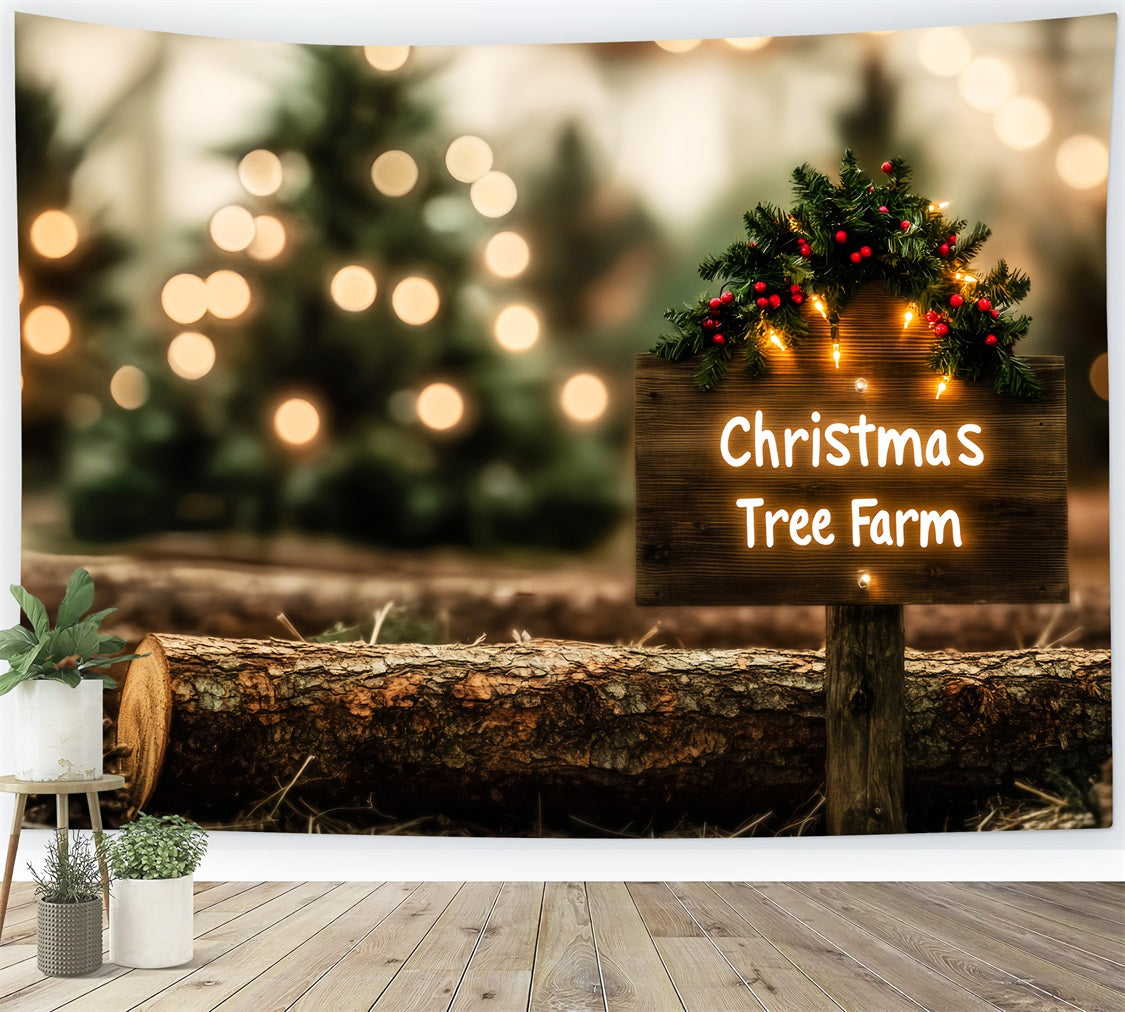 Toile de fond Noël Ferme Panneau Rustique Sapins LXX59-203