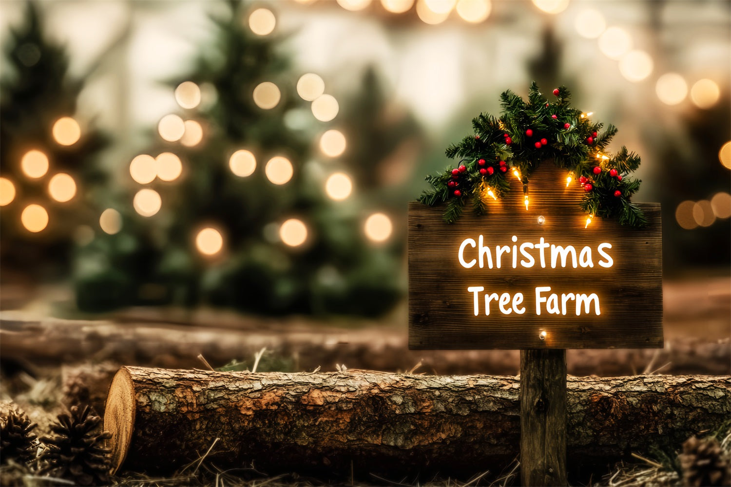 Toile de fond Noël Ferme Panneau Rustique Sapins LXX59-203