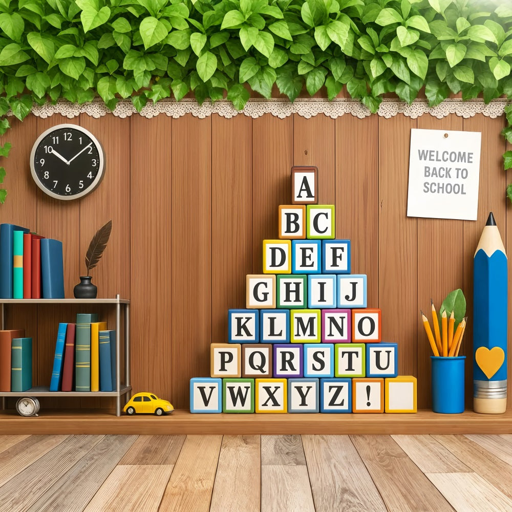 Toile de fond Retour à l'école Blocs Alphabet Bois Salle de Classe LXX59-210