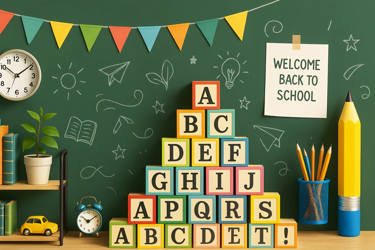 Toile de fond Retour à l'école Tableau Noir Vert Blocs Alphabet LXX59-211