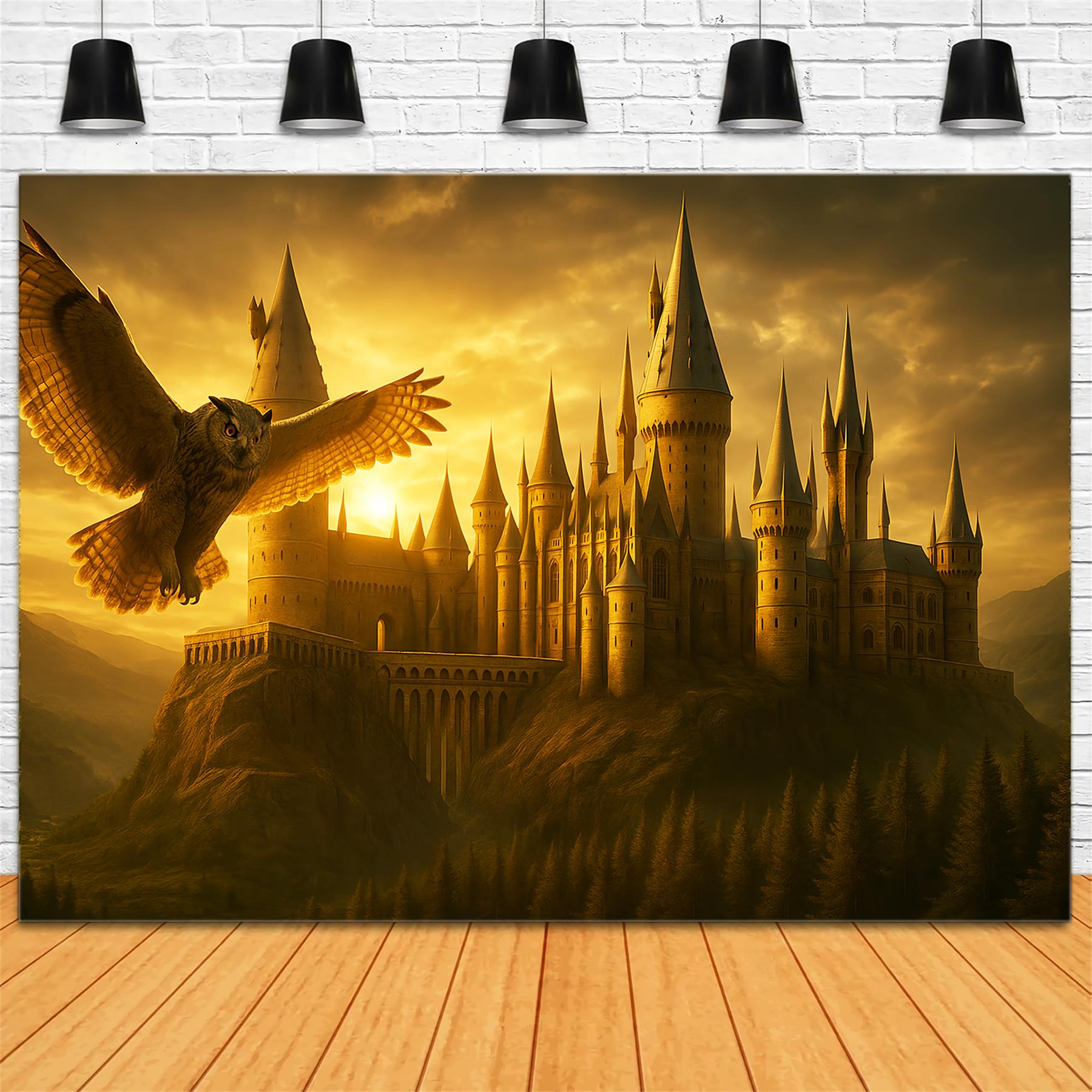 Toile de fond Retour à l'école Château Doré Hibou Volant LXX59-213