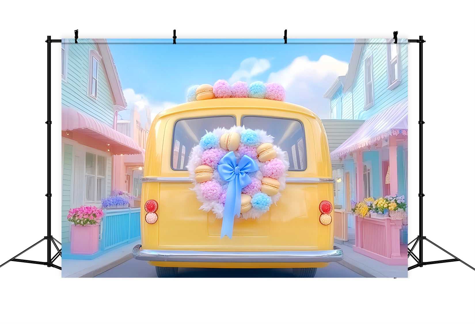 Toile de fond Retour à l'école Autobus Jaune Couronne Pastel LXX59-221
