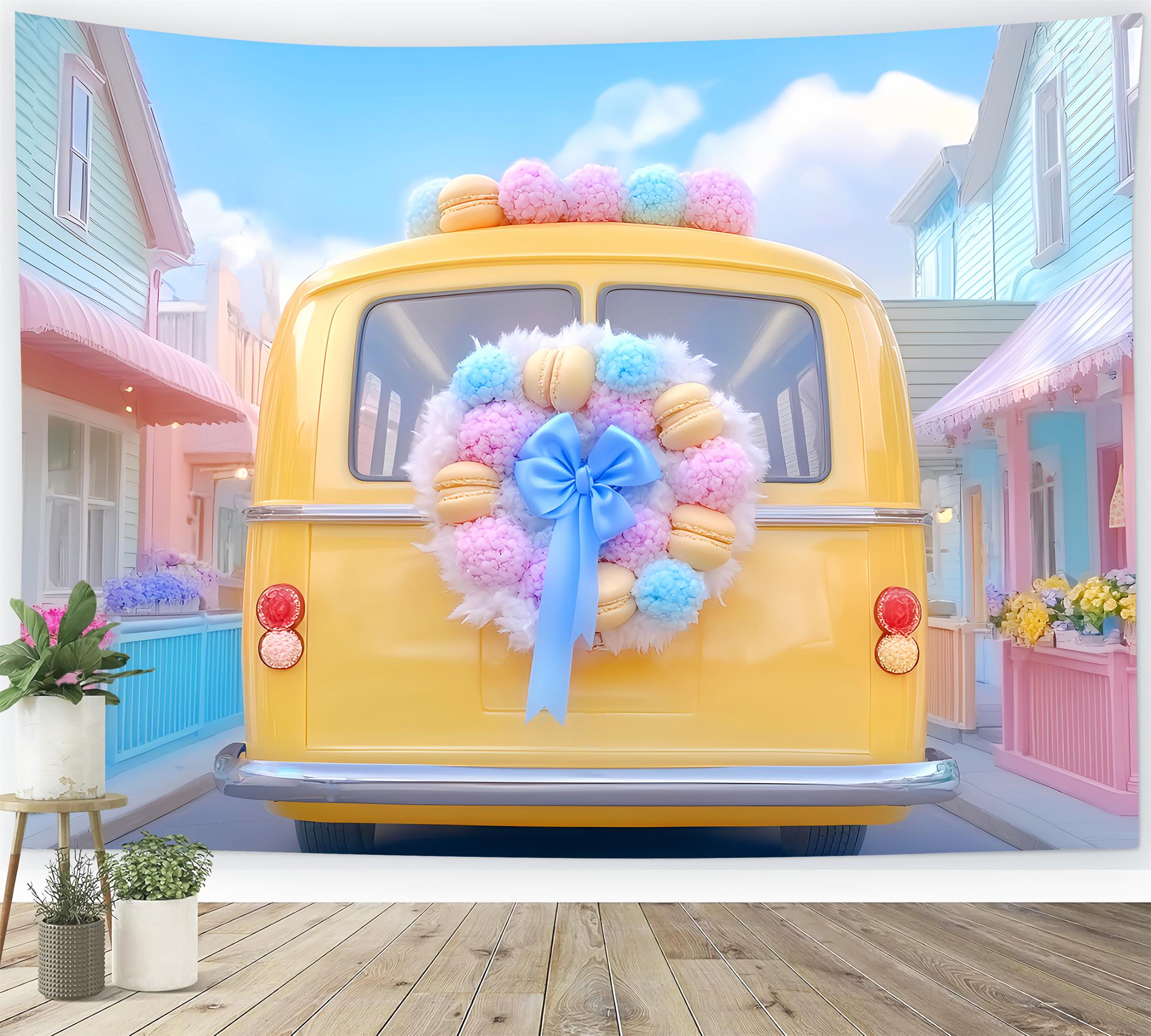 Toile de fond Retour à l'école Autobus Jaune Couronne Pastel LXX59-221