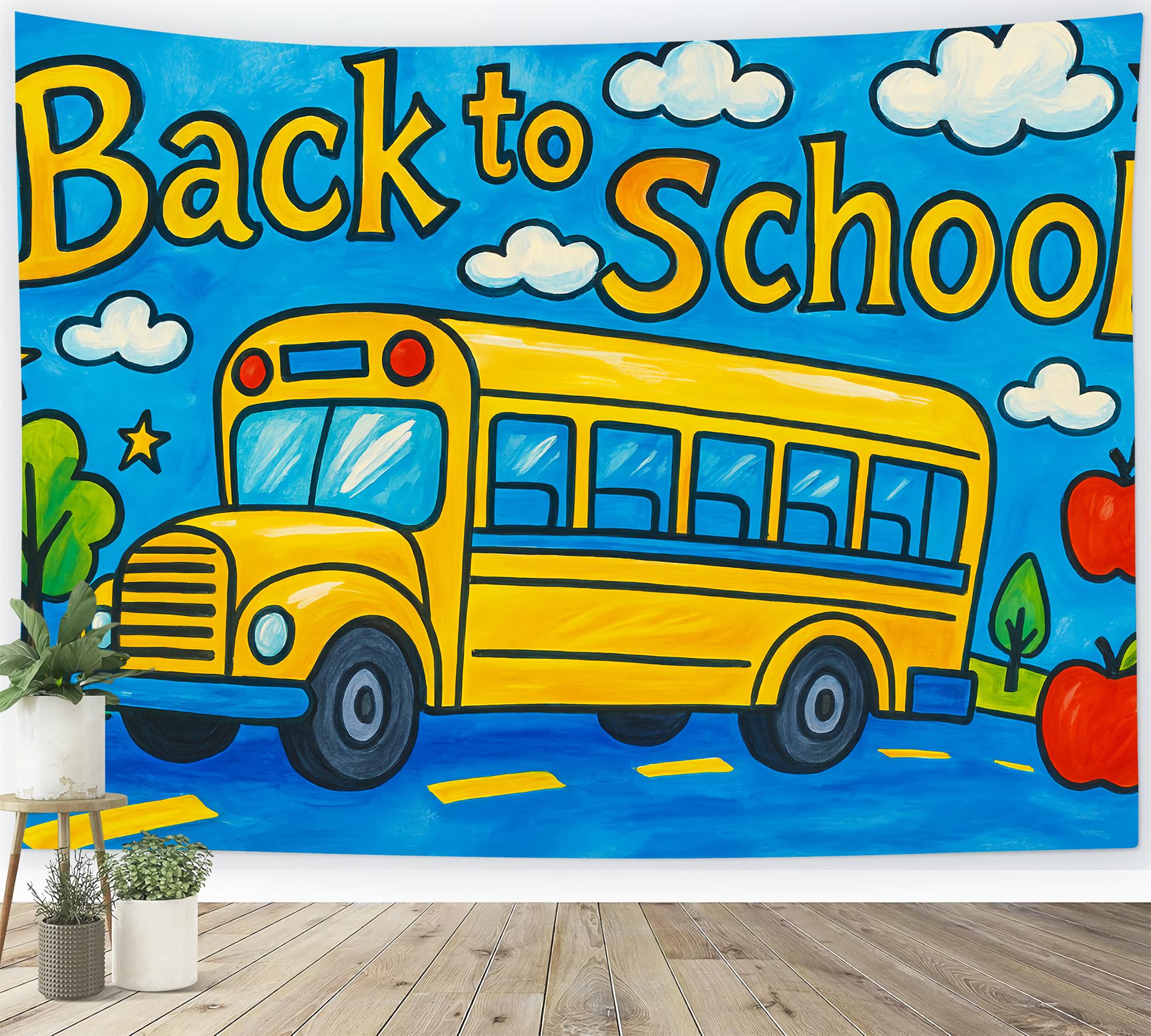 Toile de fond Retour à l'école Dessin Autobus Jaune Photo LXX59-222