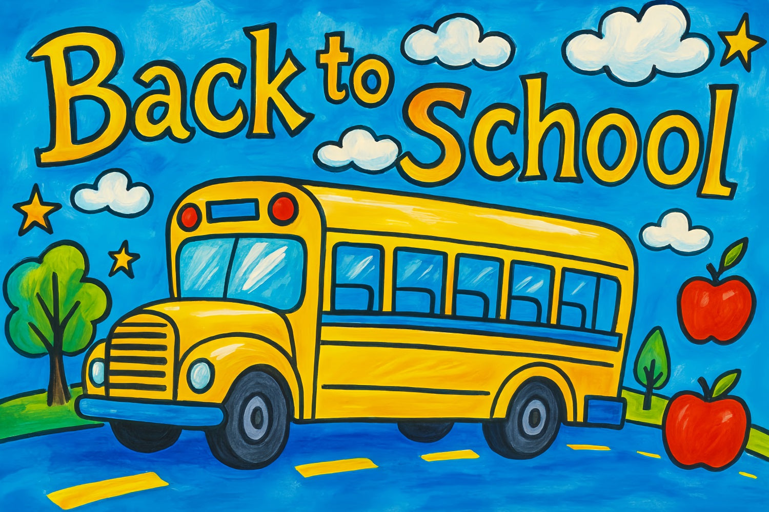 Toile de fond Retour à l'école Dessin Autobus Jaune Photo LXX59-222