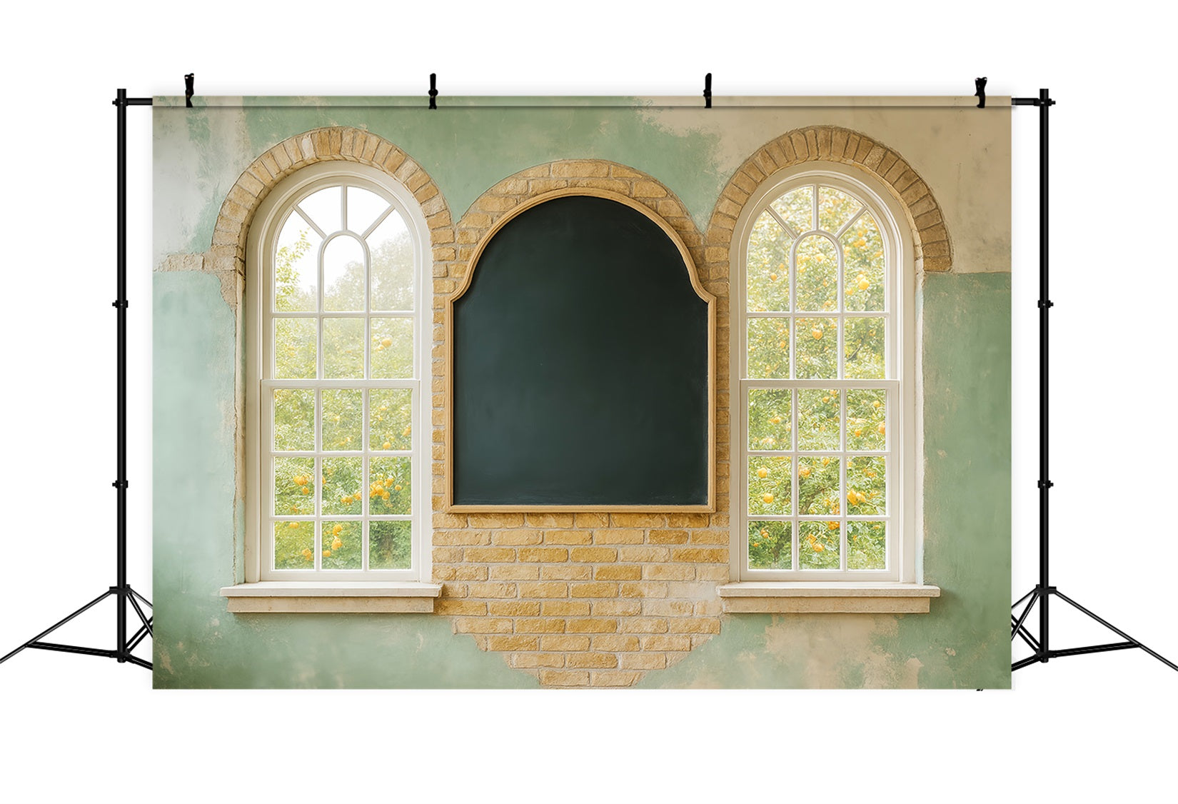 Toile de fond Retour à l'école Tableau Noir Fenêtre en Arc Salle de Classe LXX59-229