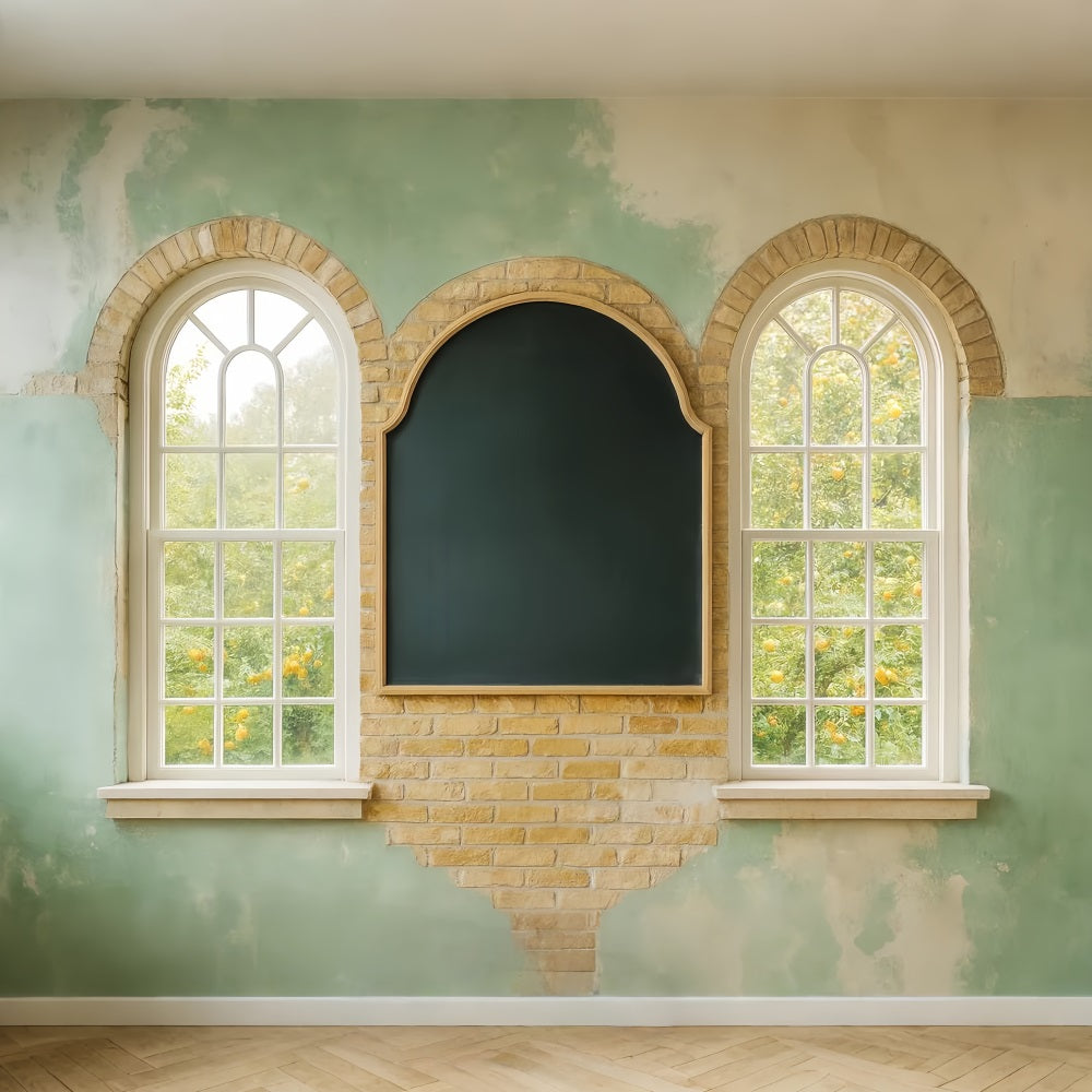 Toile de fond Retour à l'école Tableau Noir Fenêtre en Arc Salle de Classe LXX59-229