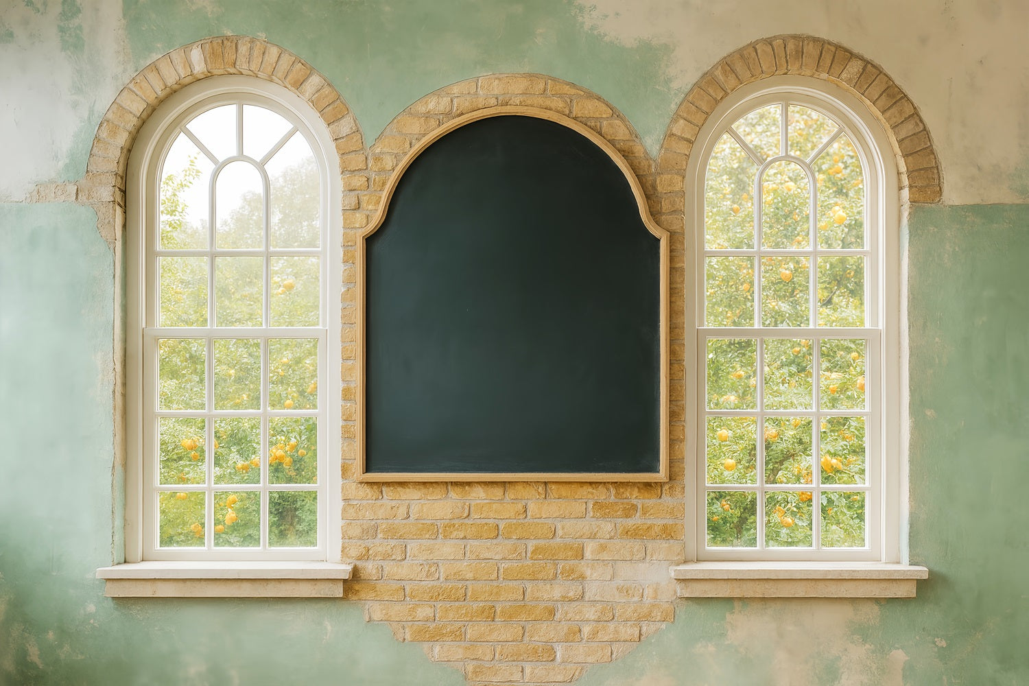 Toile de fond Retour à l'école Tableau Noir Fenêtre en Arc Salle de Classe LXX59-229
