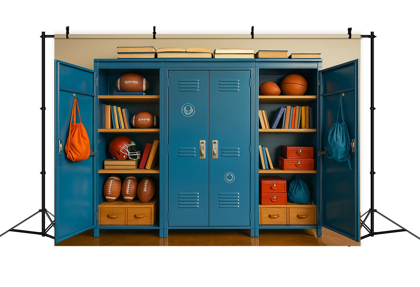 Toile de fond Retour à l'école Casier Sportif Étagère Livres Casier Scolaire LXX59-230