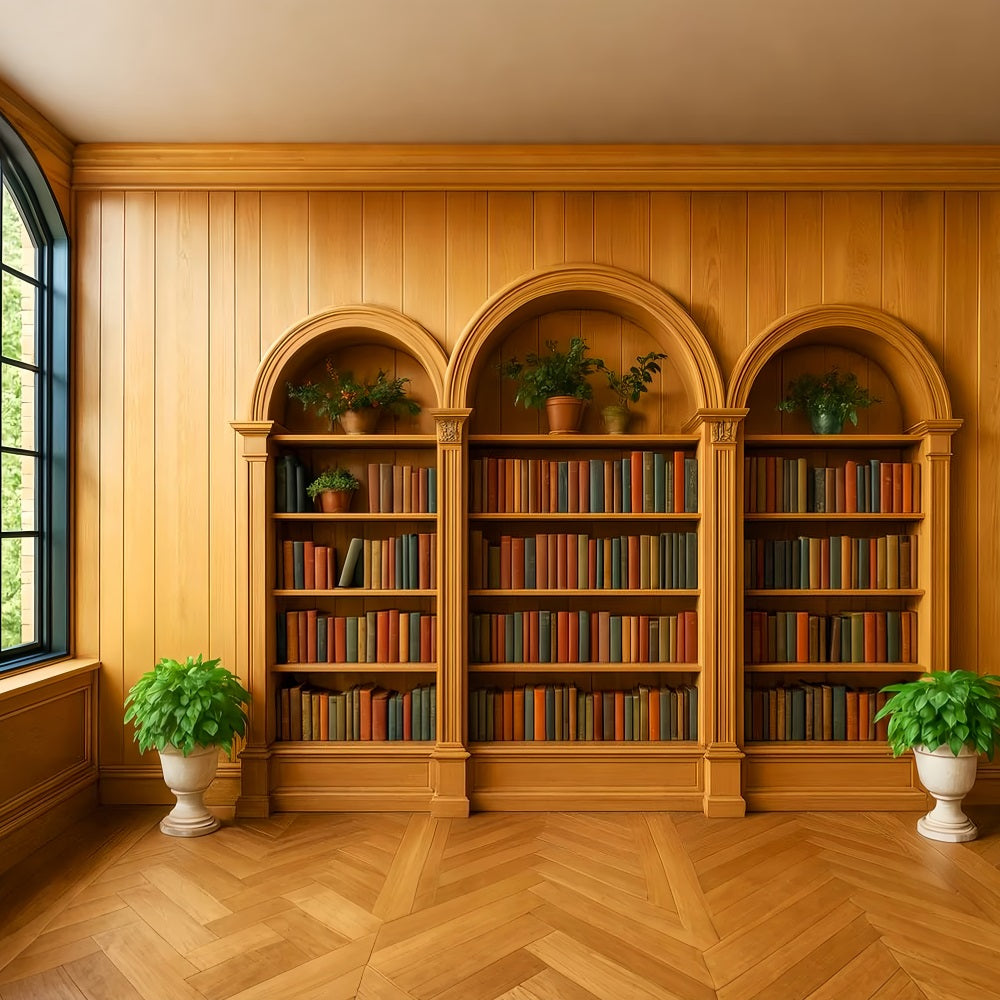 Toile de fond Retour à l'école Bibliothèque Bois Plantes Vertes LXX59-231