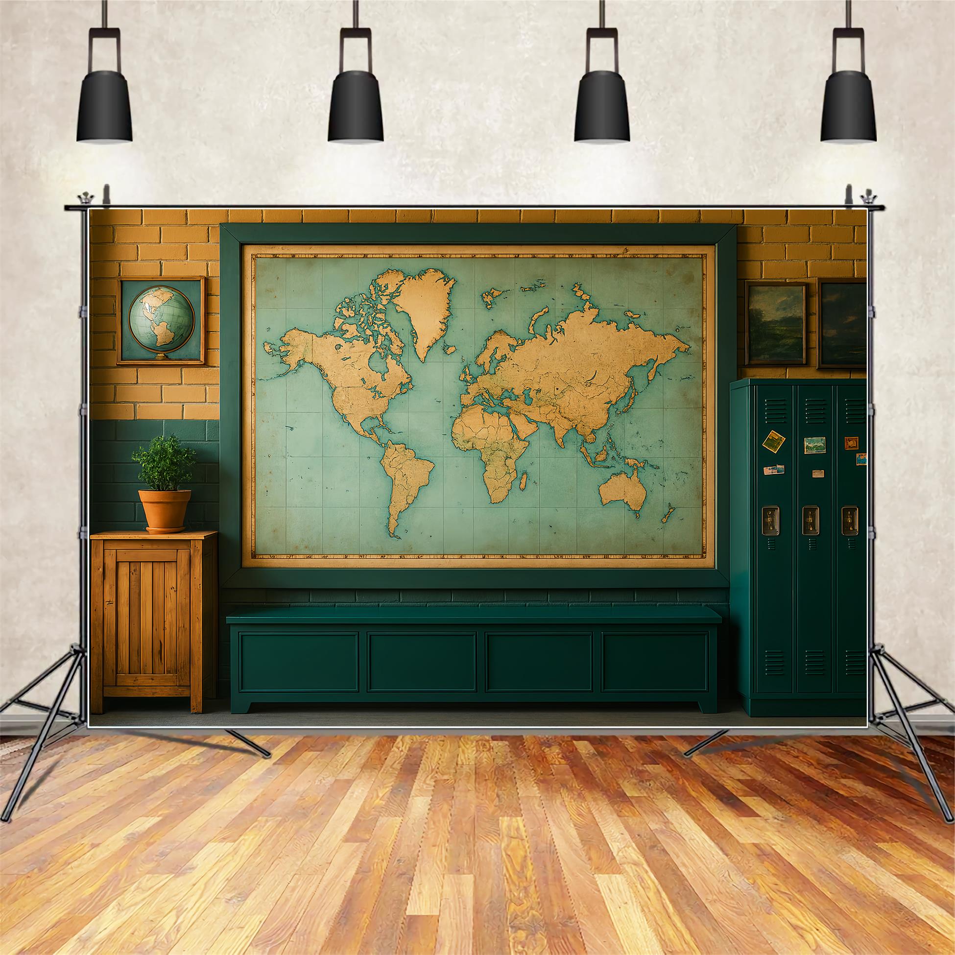 Toile de fond Retour à l'école Carte du Monde Mur Salle de Classe LXX59-232