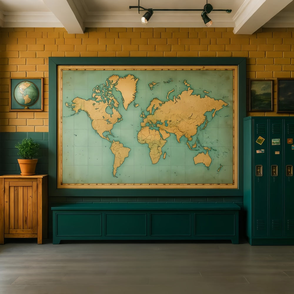 Toile de fond Retour à l'école Carte du Monde Mur Salle de Classe LXX59-232