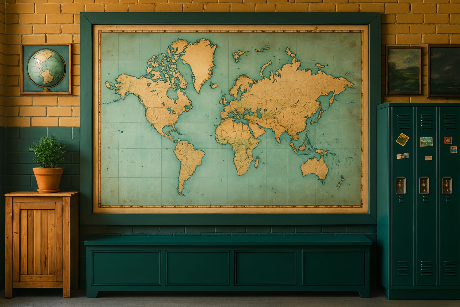 Toile de fond Retour à l'école Carte du Monde Mur Salle de Classe LXX59-232