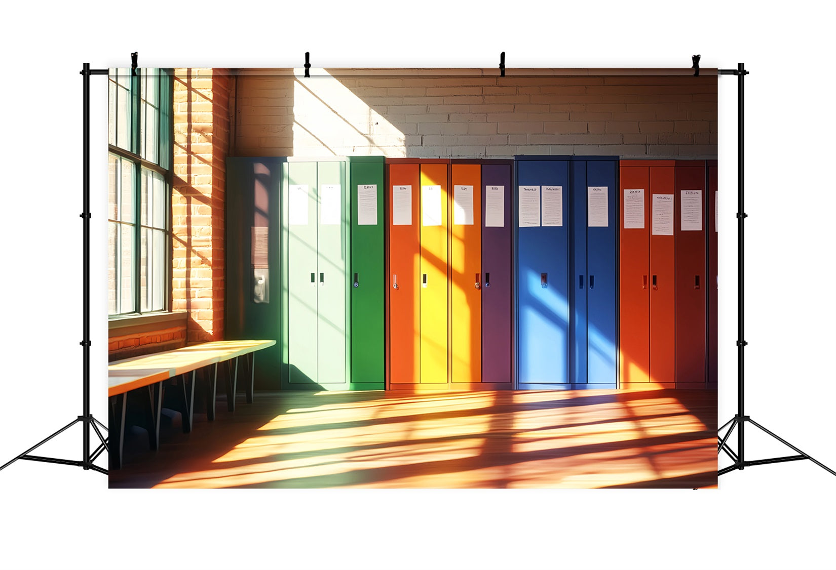 Toile de fond Retour à l'école Couloir Casiers Arc-en-Ciel Casier Scolaire LXX59-234