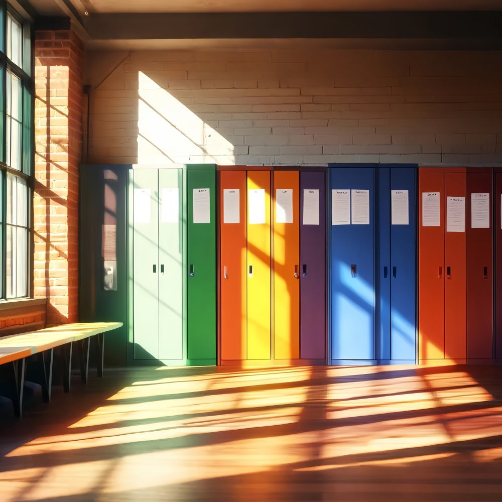 Toile de fond Retour à l'école Couloir Casiers Arc-en-Ciel Casier Scolaire LXX59-234