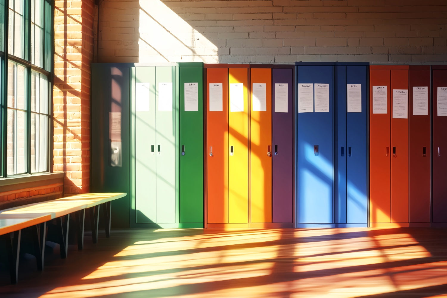 Toile de fond Retour à l'école Couloir Casiers Arc-en-Ciel Casier Scolaire LXX59-234
