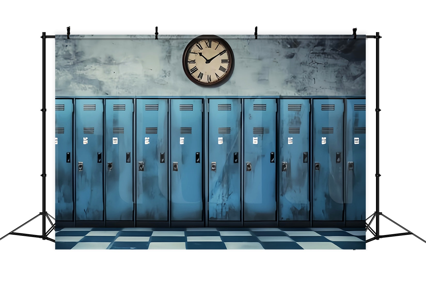 Toile de fond Retour à l'école Casiers Bleus Vintage Horloge LXX59-237