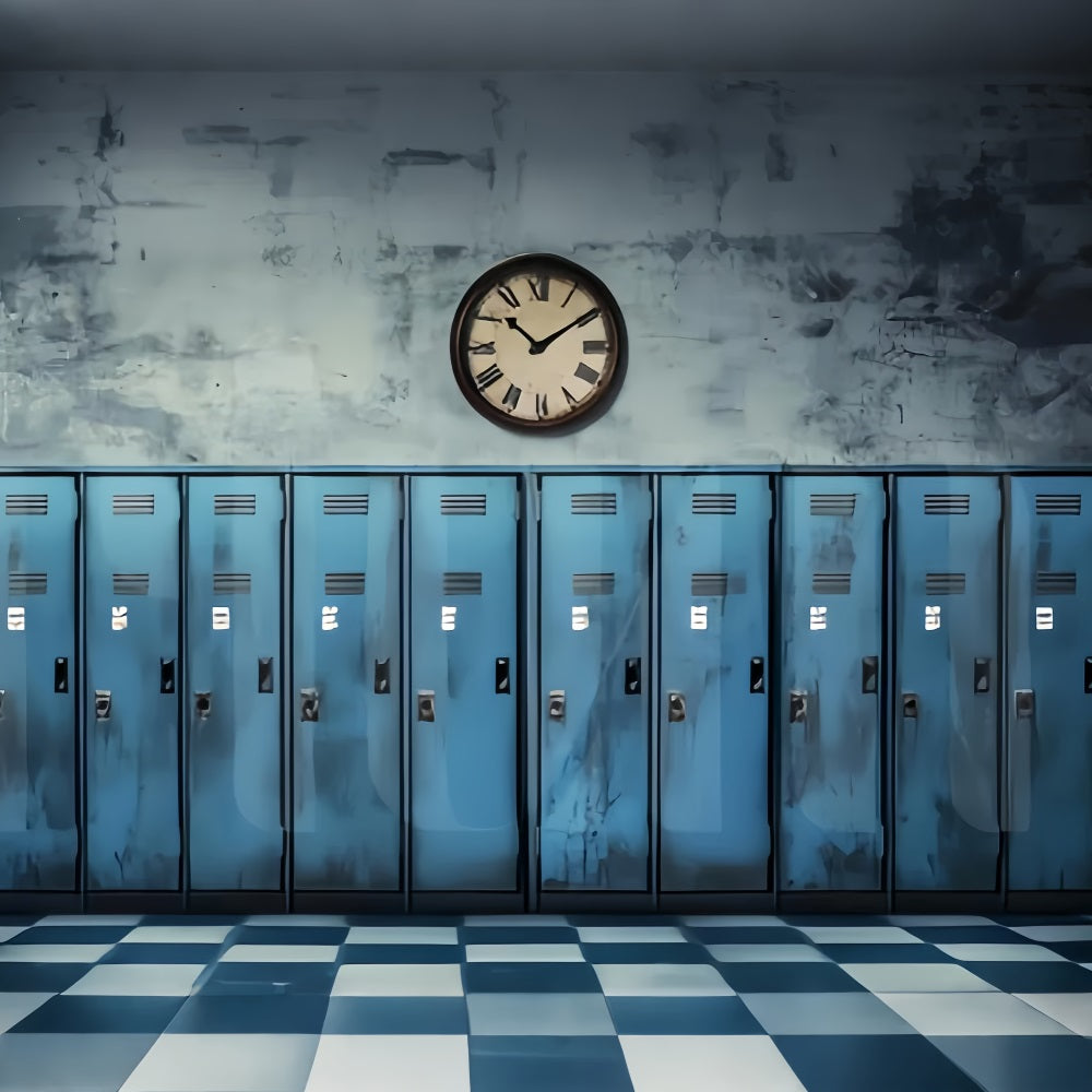 Toile de fond Retour à l'école Casiers Bleus Vintage Horloge LXX59-237