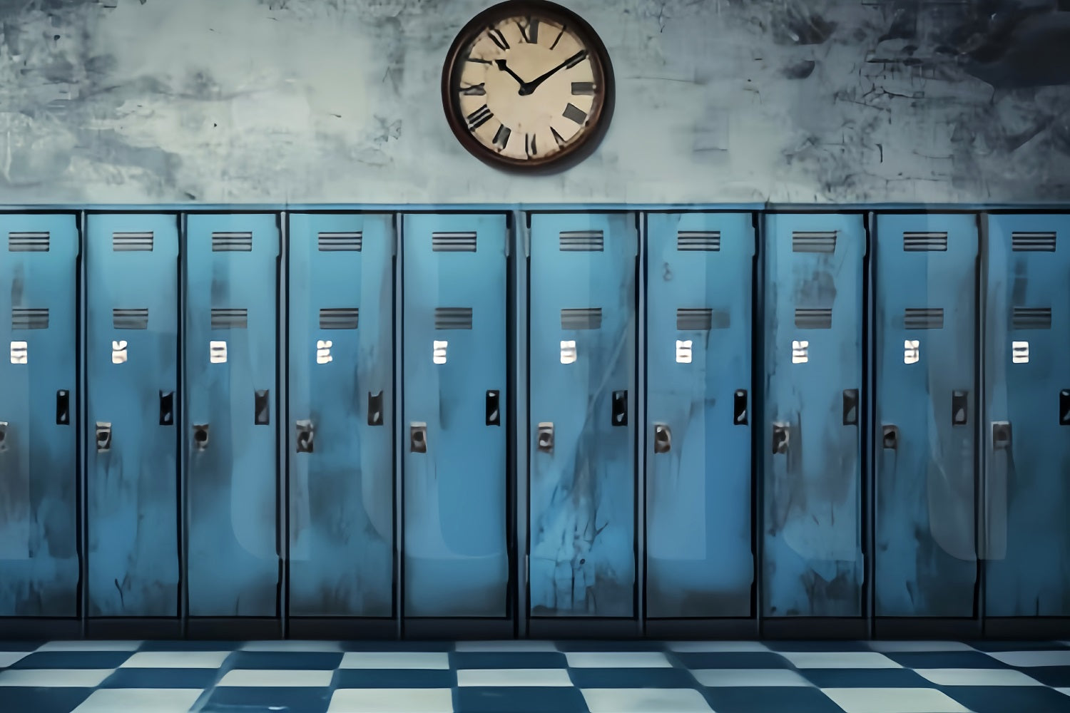 Toile de fond Retour à l'école Casiers Bleus Vintage Horloge LXX59-237