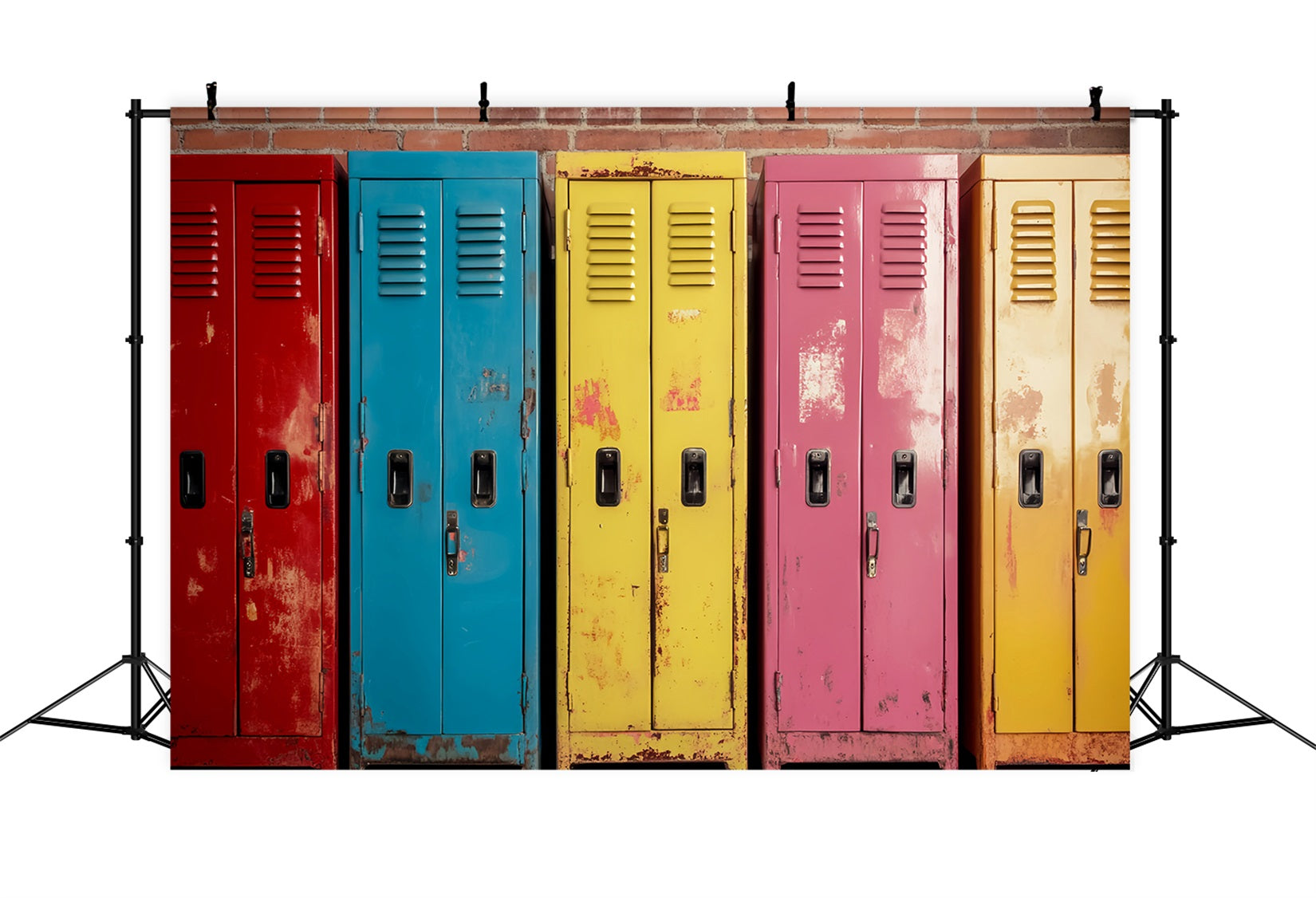 Toile de fond Retour à l'école Casiers Métalliques Colorés Rustiques LXX59-238