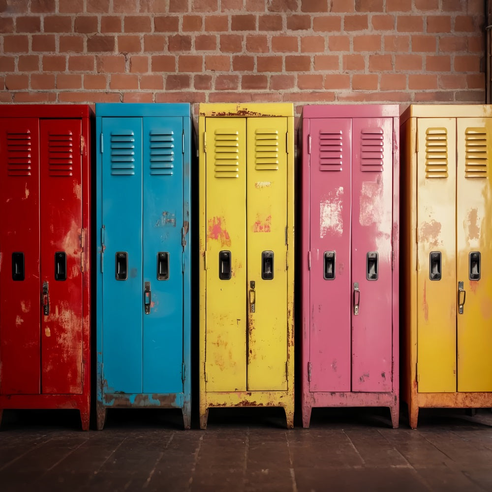 Toile de fond Retour à l'école Casiers Métalliques Colorés Rustiques LXX59-238