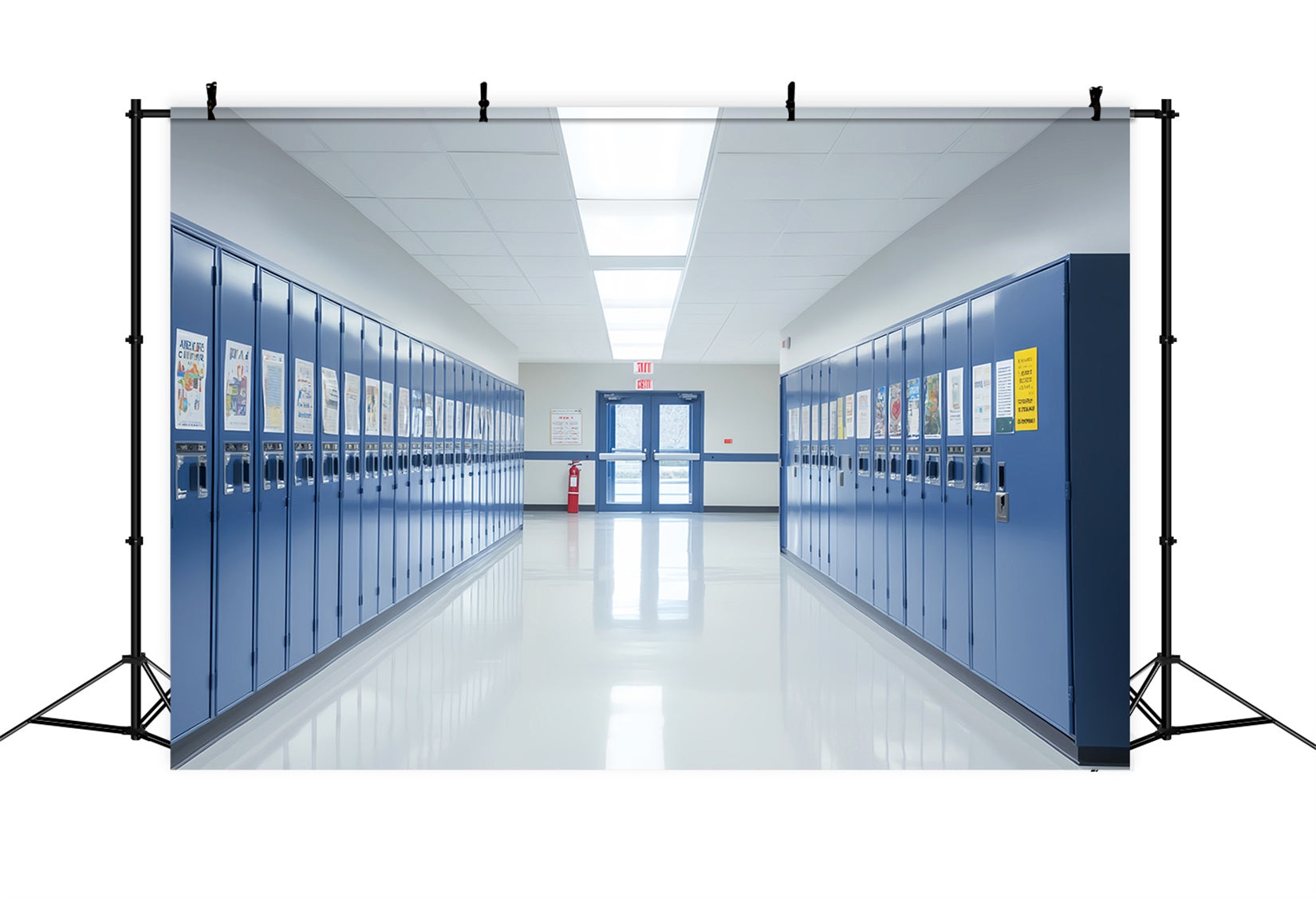 Toile de fond Retour à l'école Couloir Lumineux Casiers Bleus LXX59-239