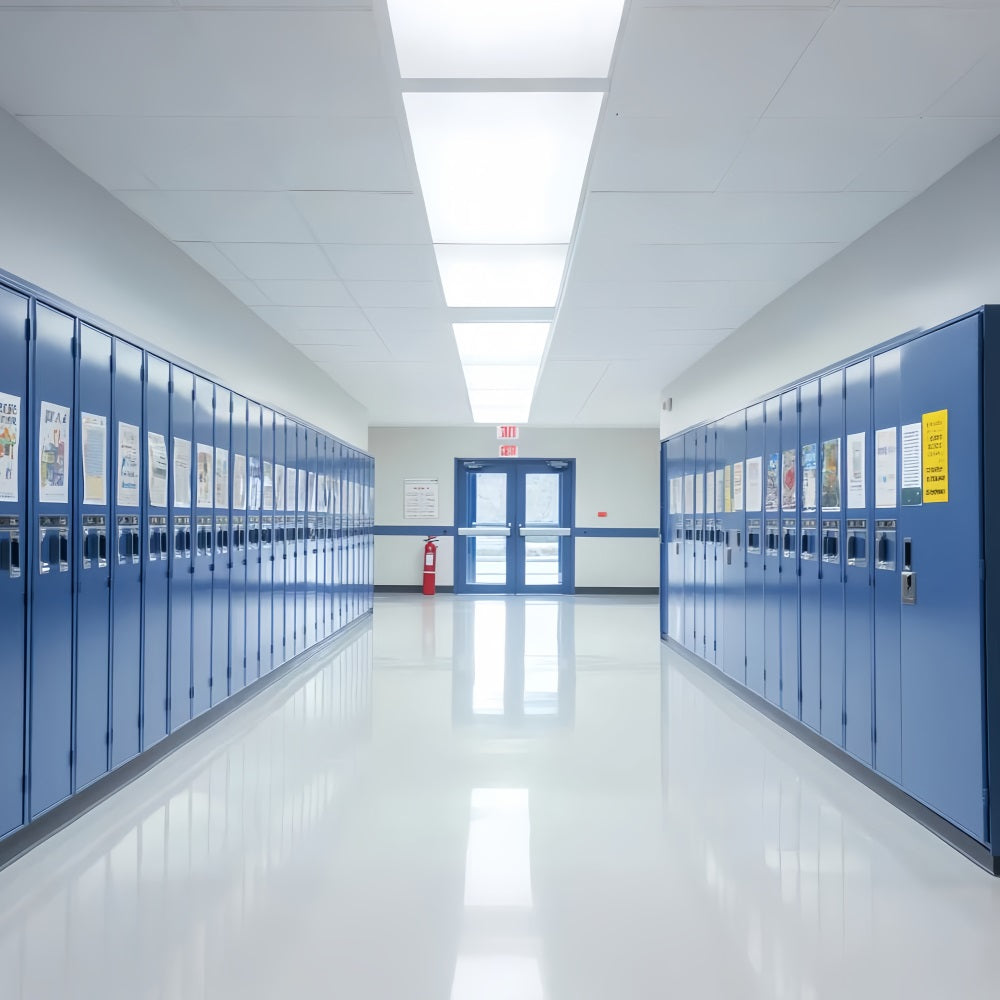 Toile de fond Retour à l'école Couloir Lumineux Casiers Bleus LXX59-239