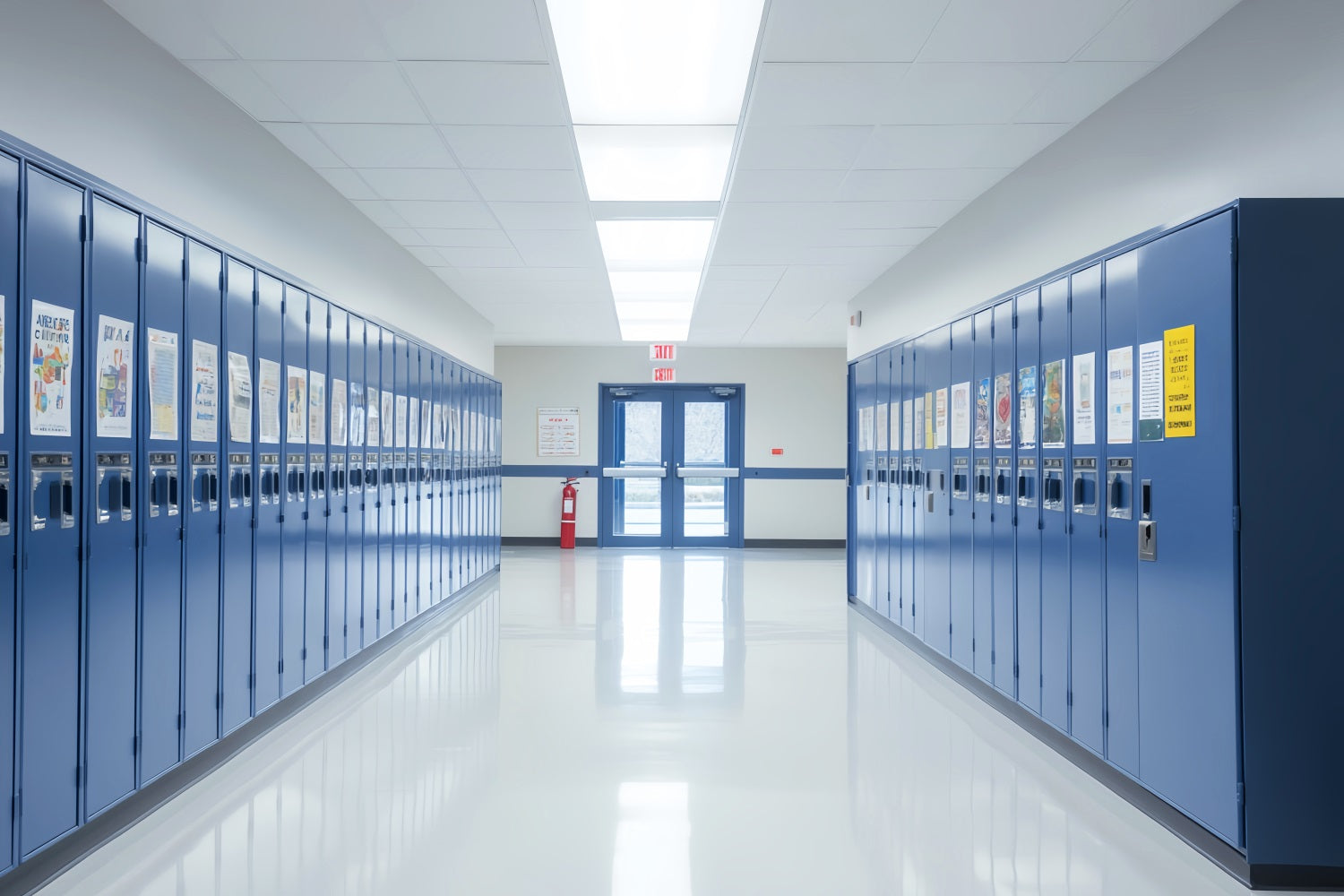 Toile de fond Retour à l'école Couloir Lumineux Casiers Bleus LXX59-239