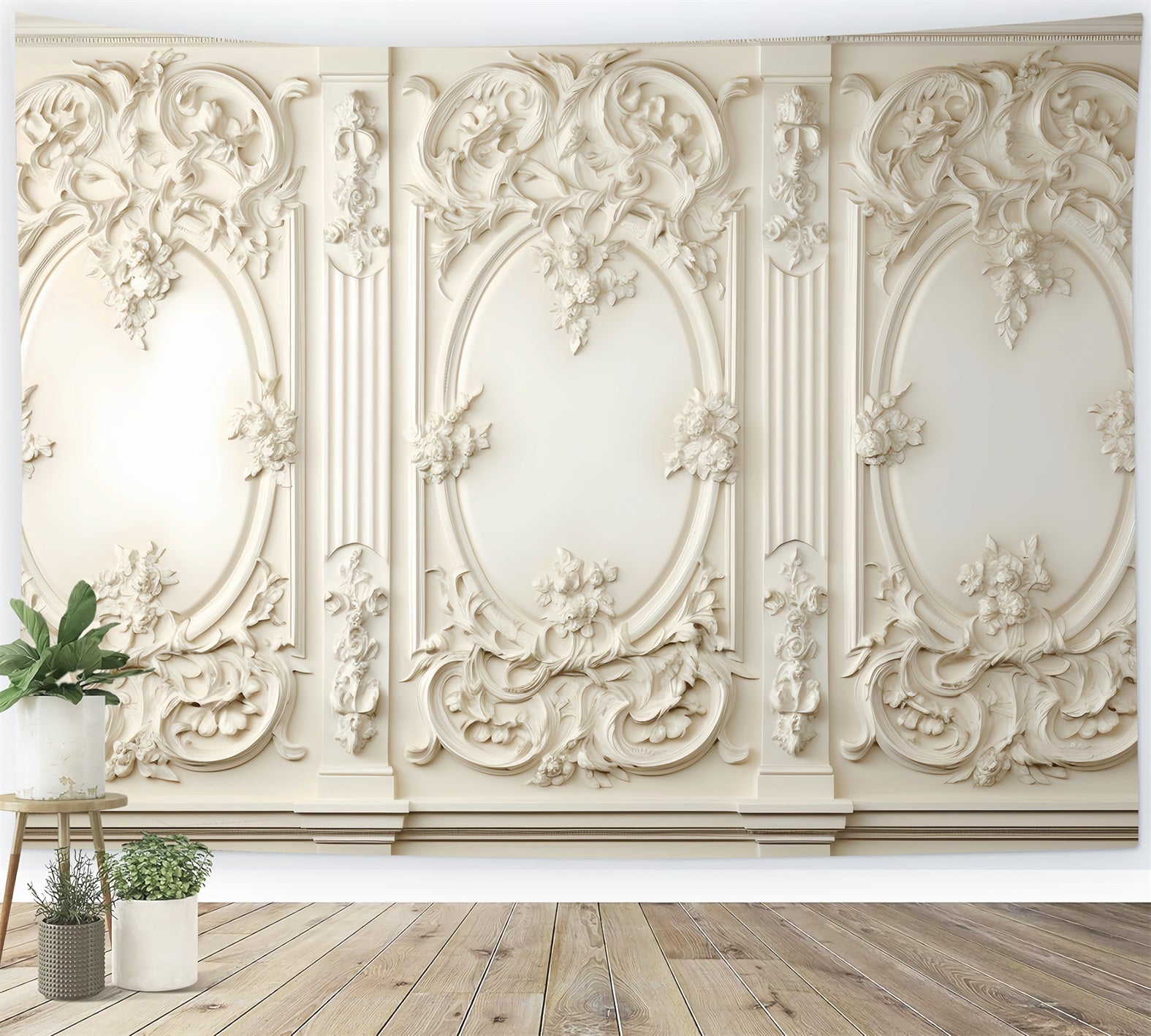 Toile de fond Danse Abstrait Panneau Baroque Blanc Orné LXX59-24