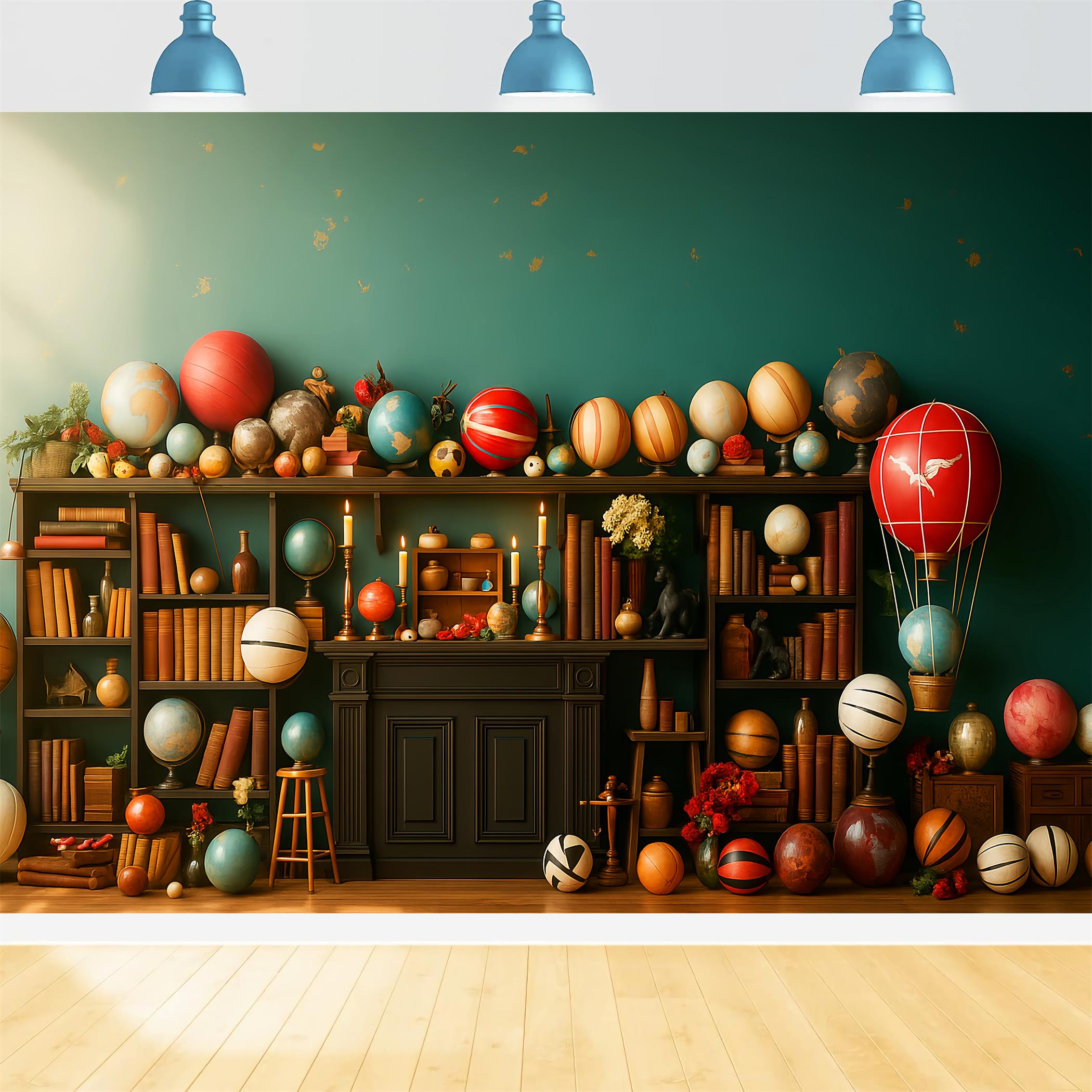 Toile de fond Retour à l'école Globe Fantaisiste Bibliothèque LXX59-240