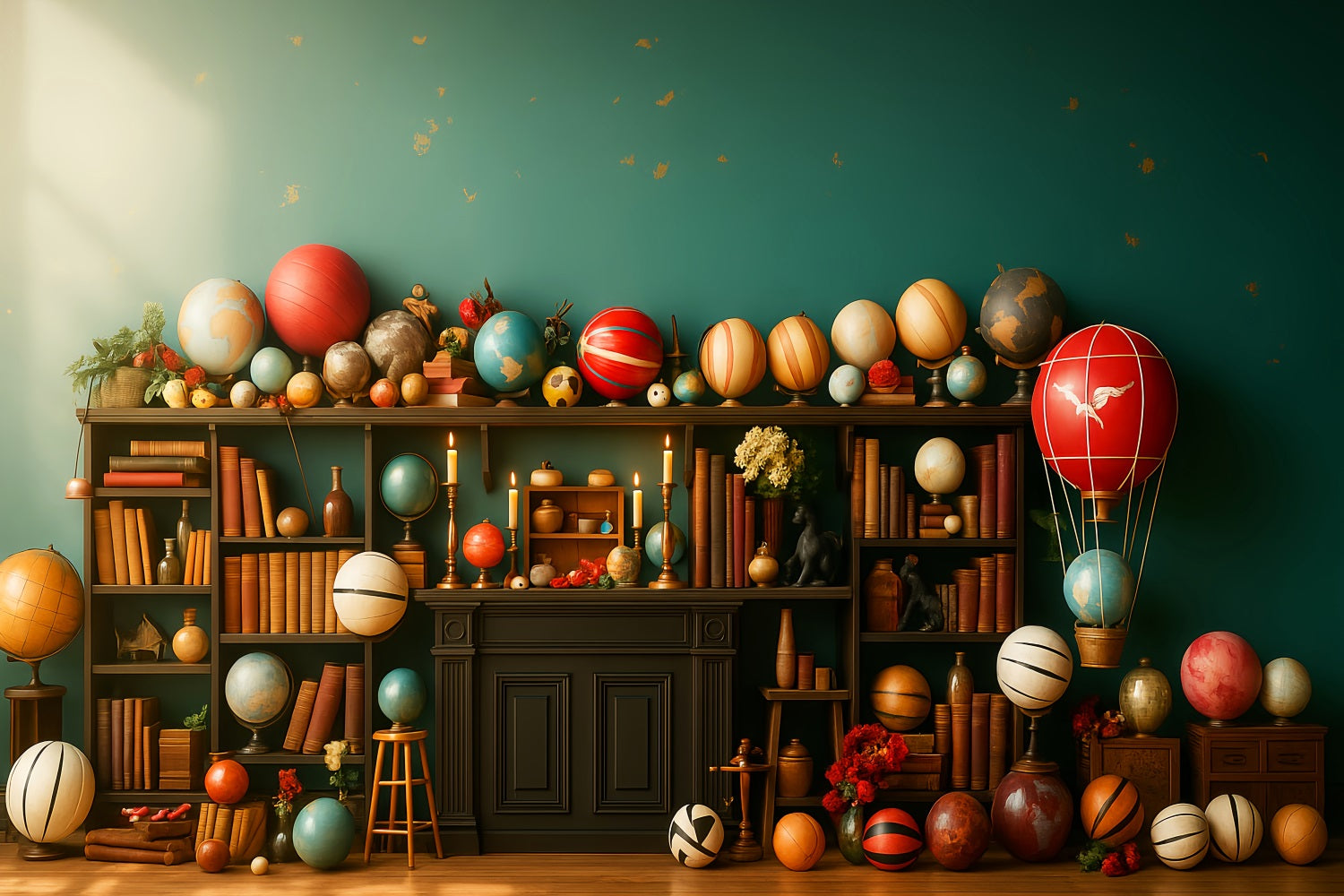 Toile de fond Retour à l'école Globe Fantaisiste Bibliothèque LXX59-240