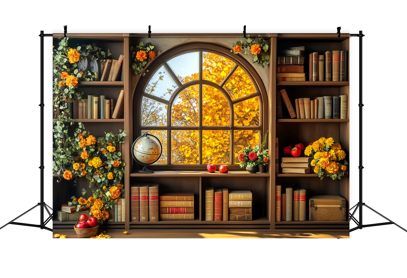 Toile de fond Retour à l'école Bibliothèque Automnale Vue Fenêtre LXX59-241