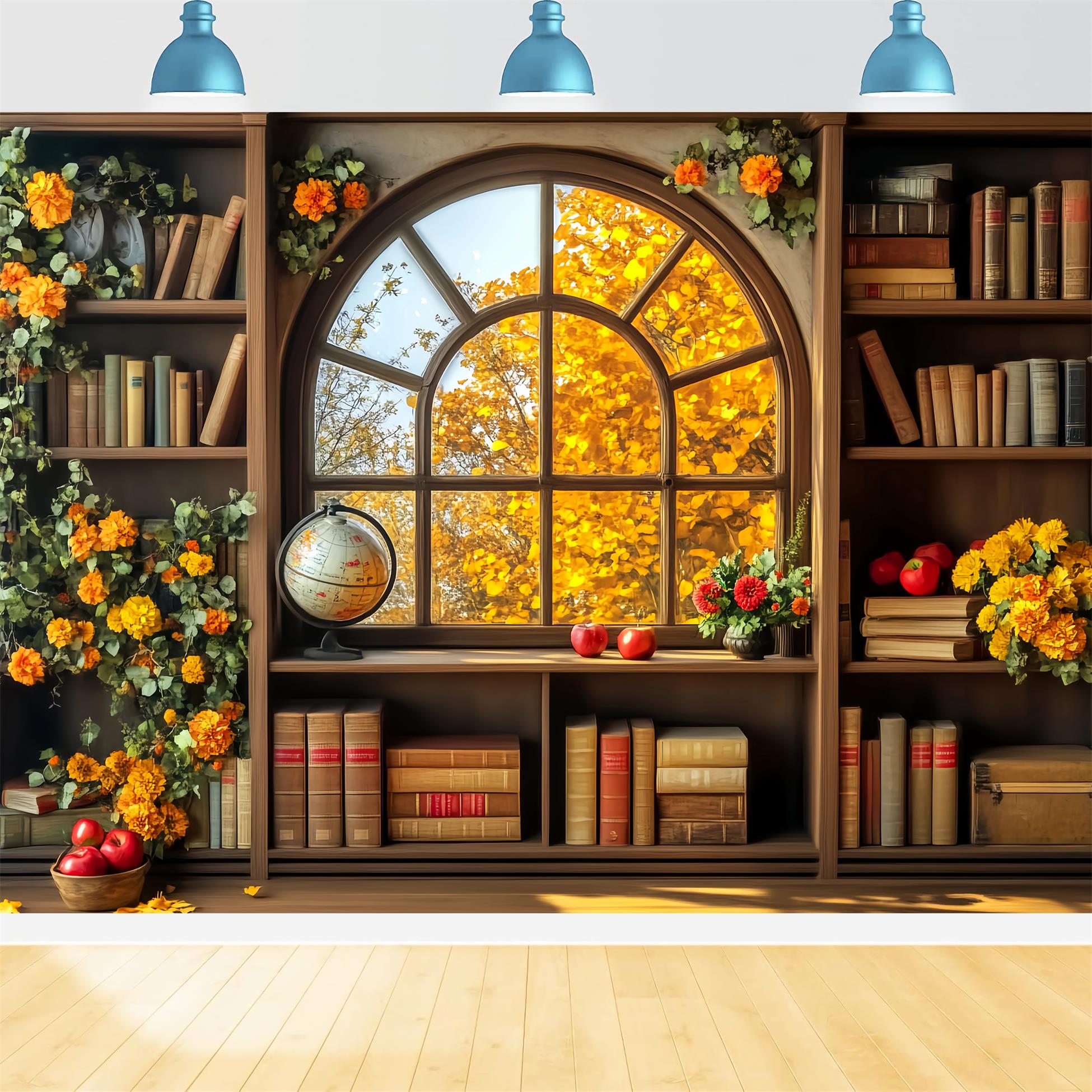 Toile de fond Retour à l'école Bibliothèque Automnale Vue Fenêtre LXX59-241