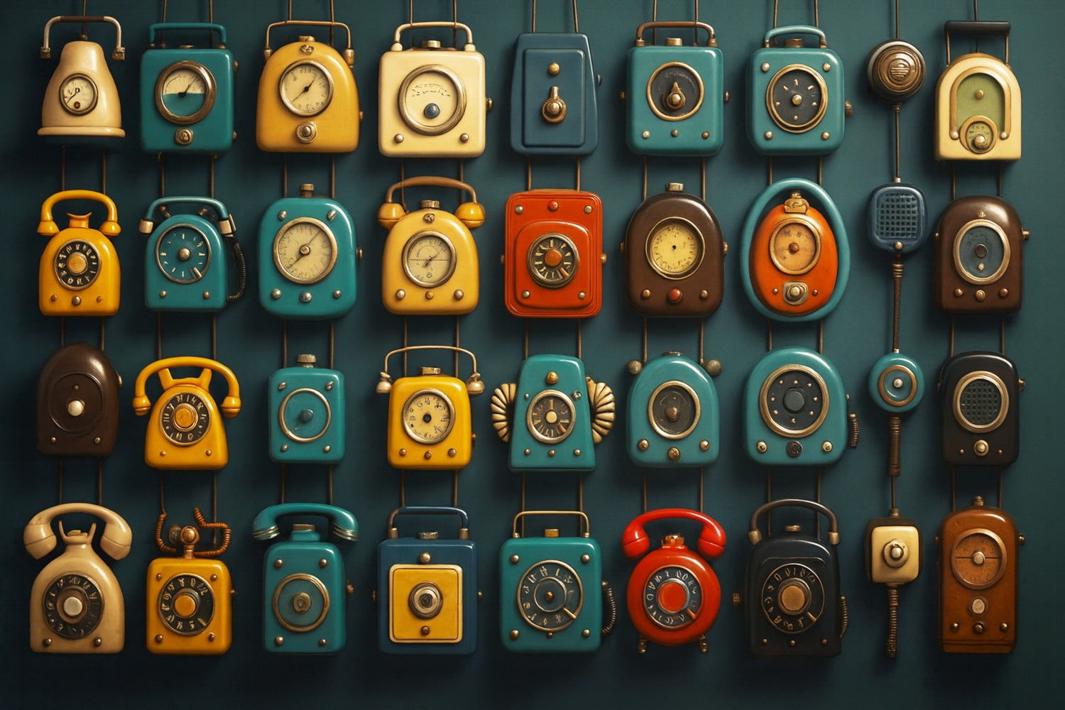 Toile de fond Retour à l'école Téléphone Rétro Mur Horloge Photo LXX59-243