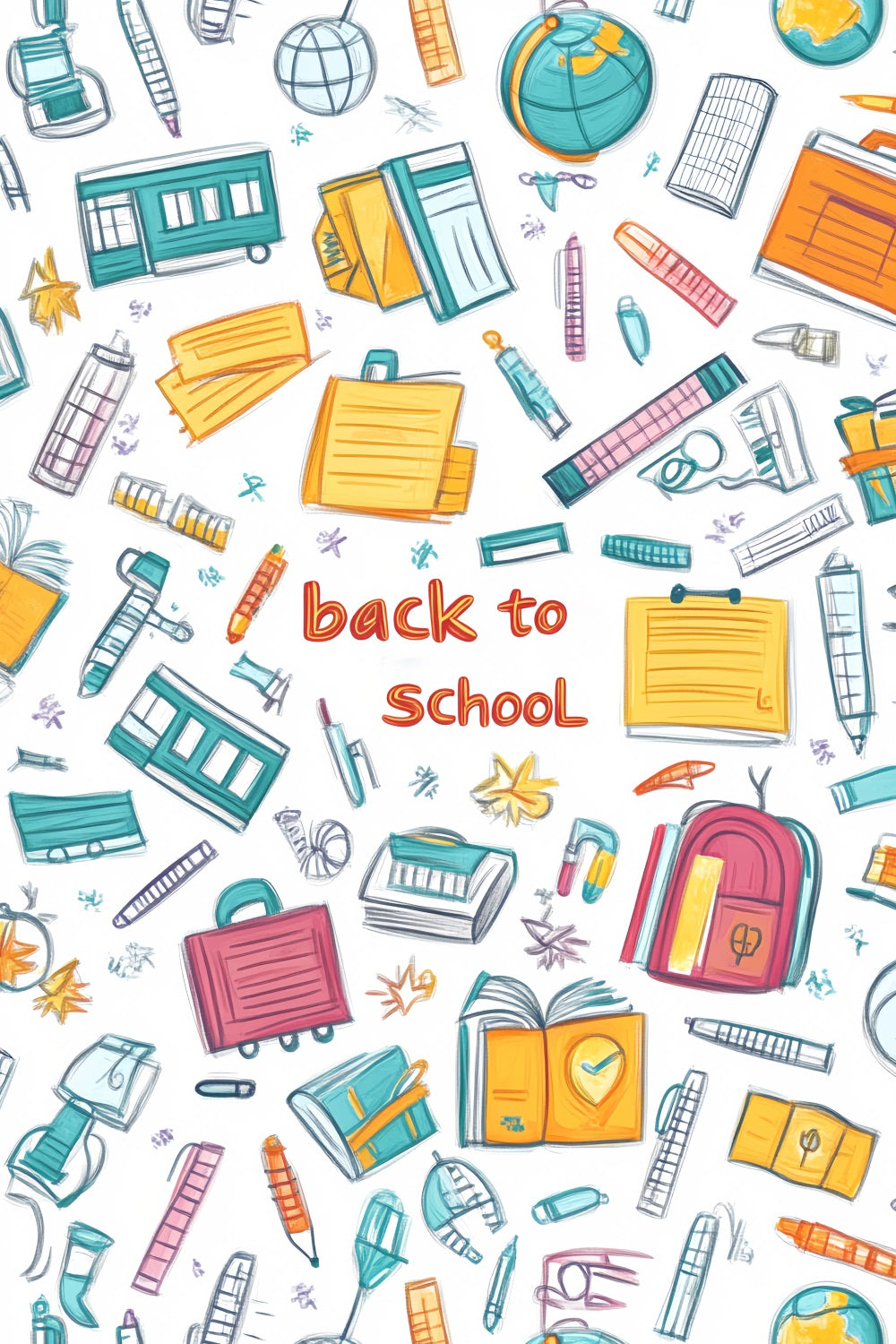 Toile de fond Retour à l'école Maternelle Dessins Colorés Fournitures Scolaires LXX59-245