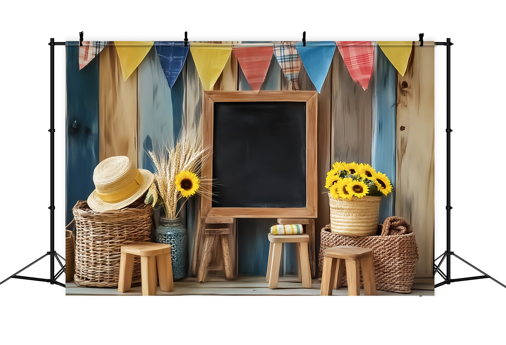 Toile de fond Retour à l'école Tableau Noir Rustique Tournesols Décor LXX59-246