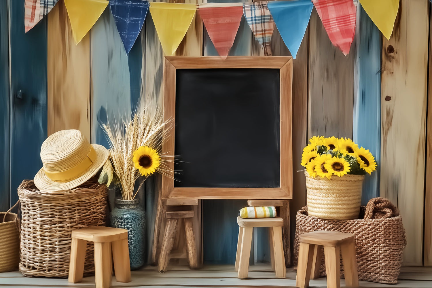 Toile de fond Retour à l'école Tableau Noir Rustique Tournesols Décor LXX59-246