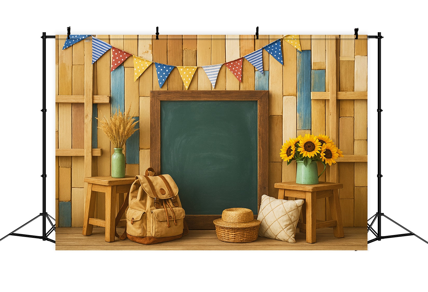 Toile de fond Retour à l'école Tableau Noir Bois Sac à Dos Installation LXX59-247