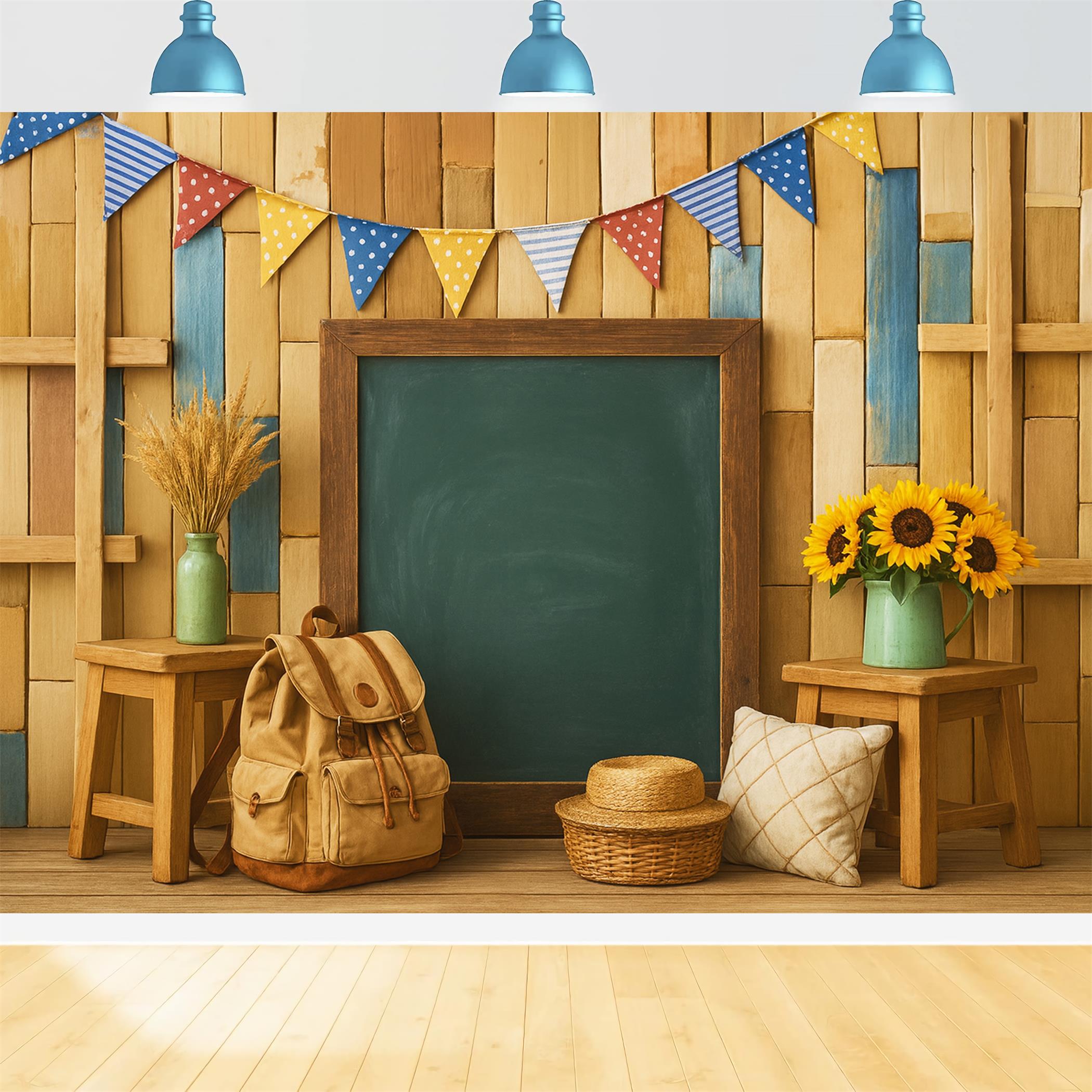 Toile de fond Retour à l'école Tableau Noir Bois Sac à Dos Installation LXX59-247