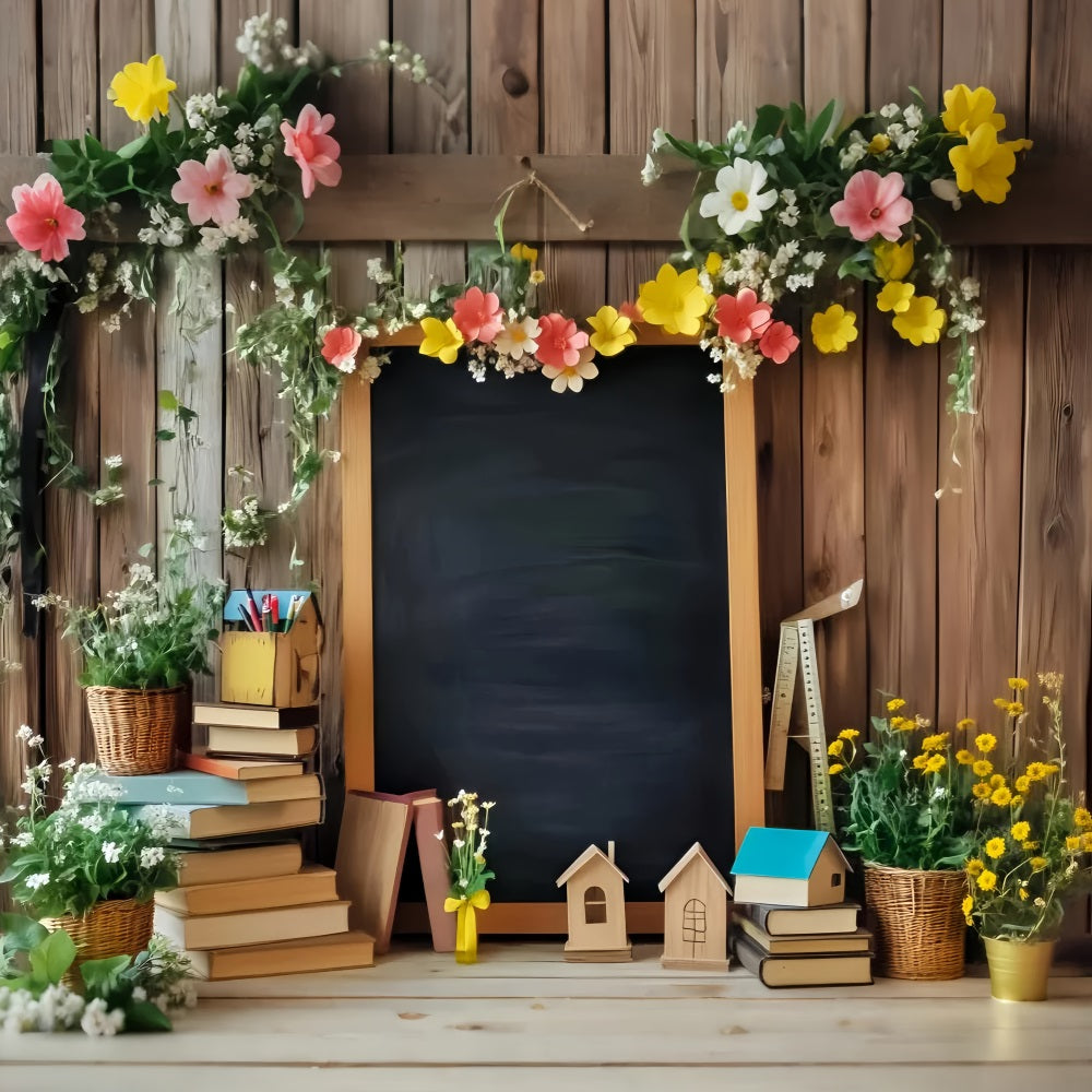 Toile de fond Retour à l'école Tableau Noir Floral Livres Photo LXX59-248