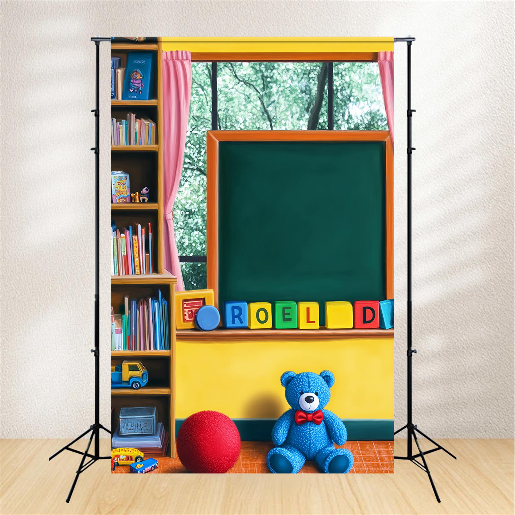 Toile de fond Retour à l'école Salle de Jeux Tableau Noir Jouets Étagère LXX59-250