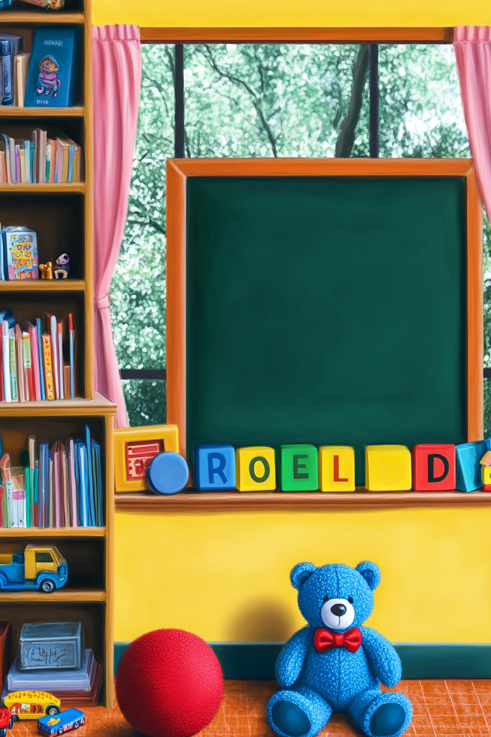 Toile de fond Retour à l'école Salle de Jeux Tableau Noir Jouets Étagère LXX59-250