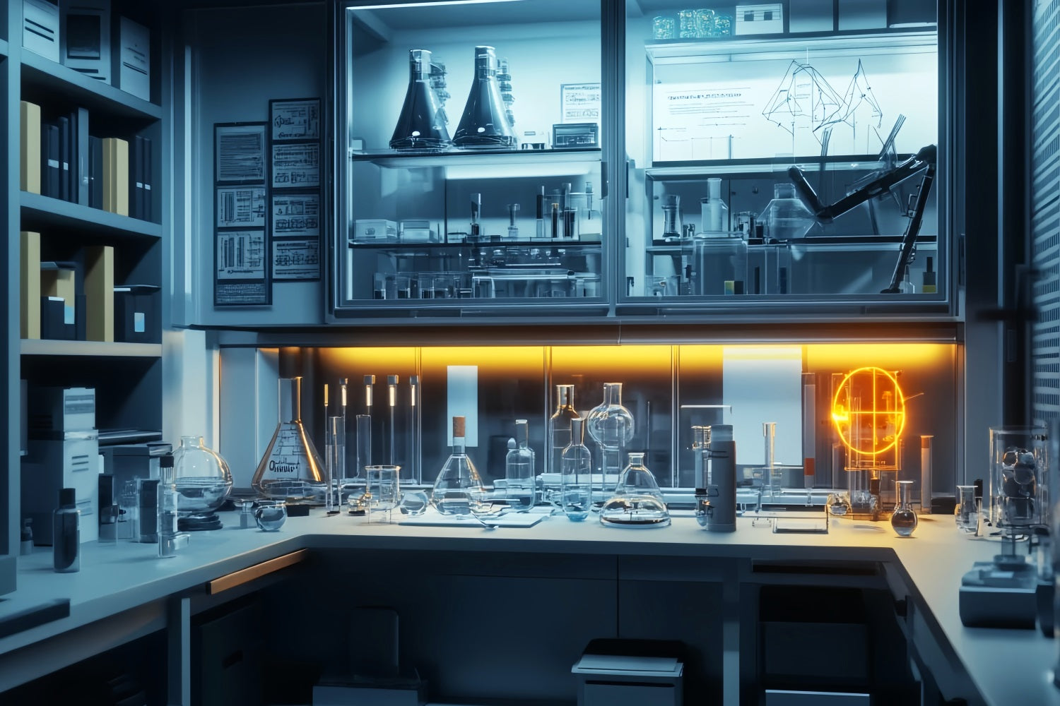 Toile de fond Retour à l'école Laboratoire Futuriste Néon Science Chimie LXX59-252