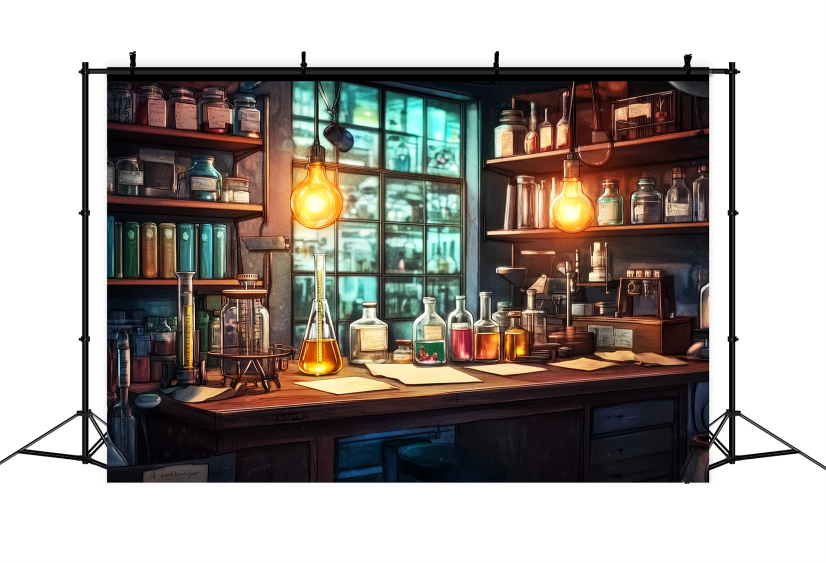 Toile de fond Retour à l'école Table d’Étude Rustique Laboratoire Chimie Photo LXX59-254
