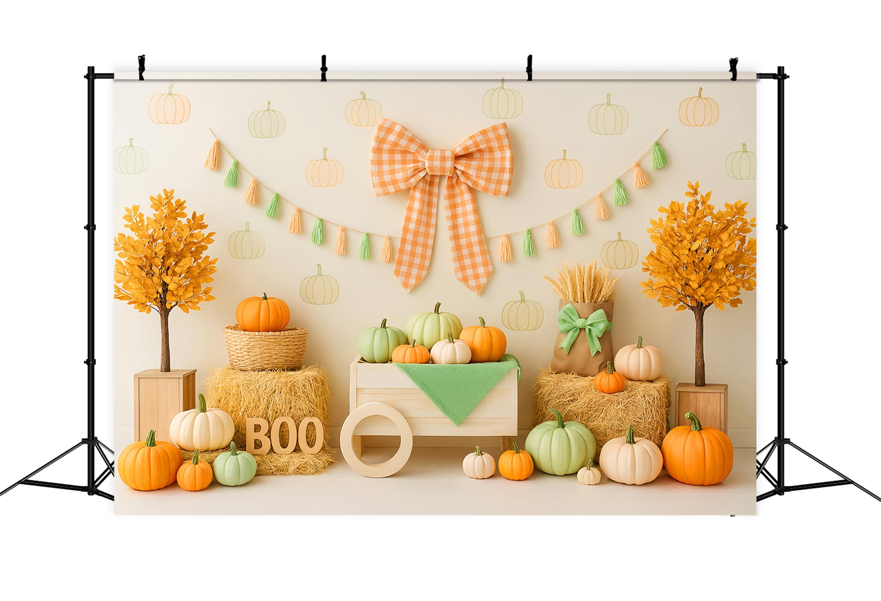 Toile de fond Deco Automne Nœud Citrouilles Présentation Récolte LXX59-263
