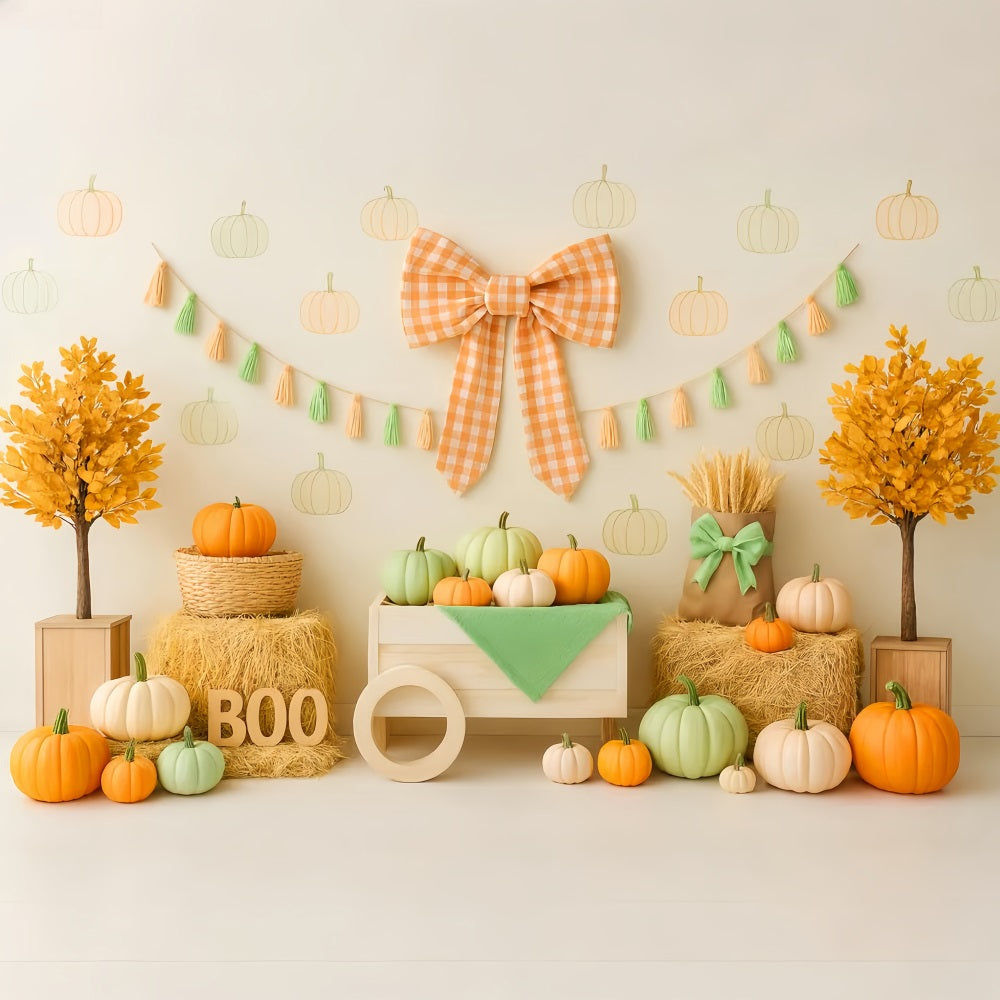 Toile de fond Deco Automne Nœud Citrouilles Présentation Récolte LXX59-263