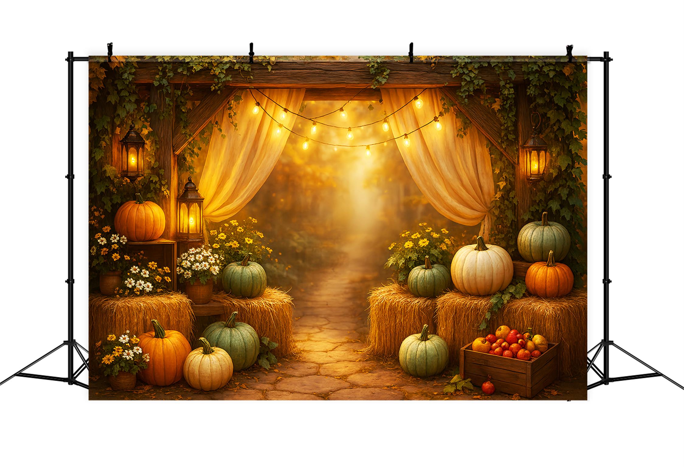 Toile de fond Deco Automne Champ Citrouilles Rustique Arrangement LXX59-267