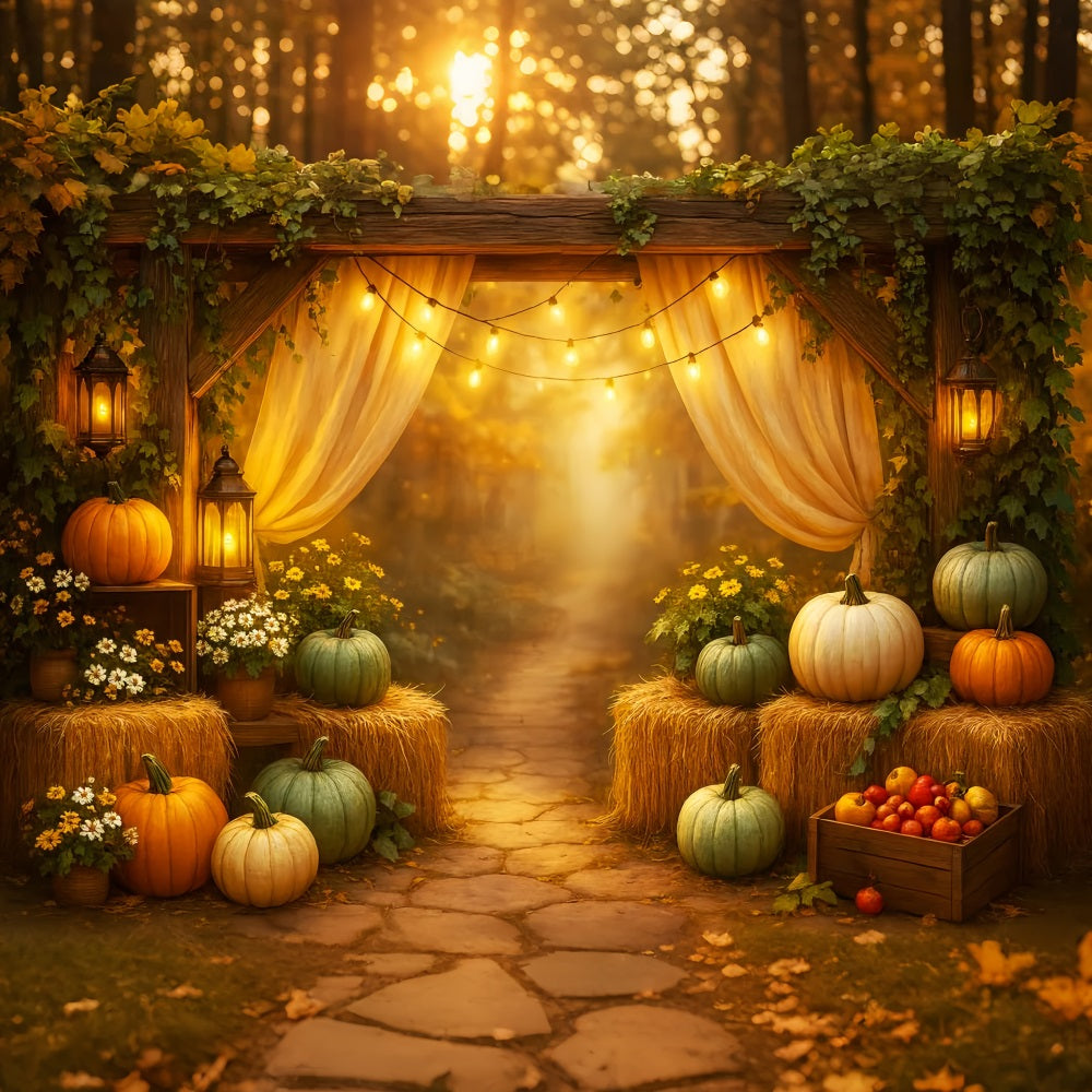 Toile de fond Deco Automne Champ Citrouilles Rustique Arrangement LXX59-267